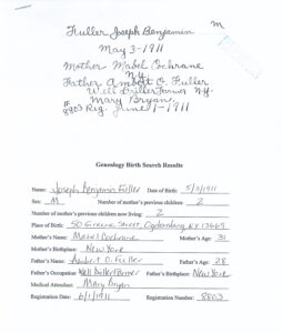 Joe Fuller Birth Record