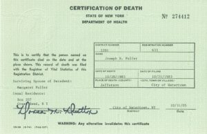 Joe Fuller Death Cert